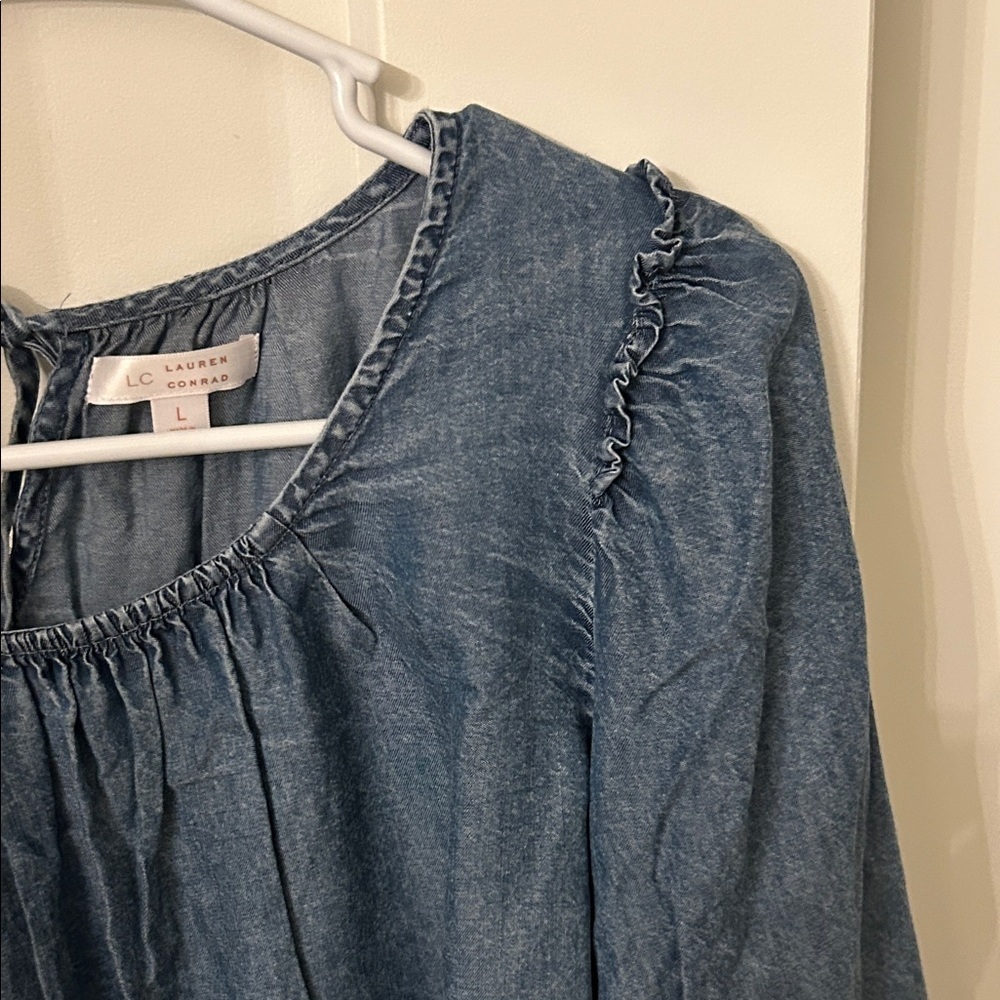 LC Lauren Conrad Blue Denim Blouse size large - Picture 3 of 5
